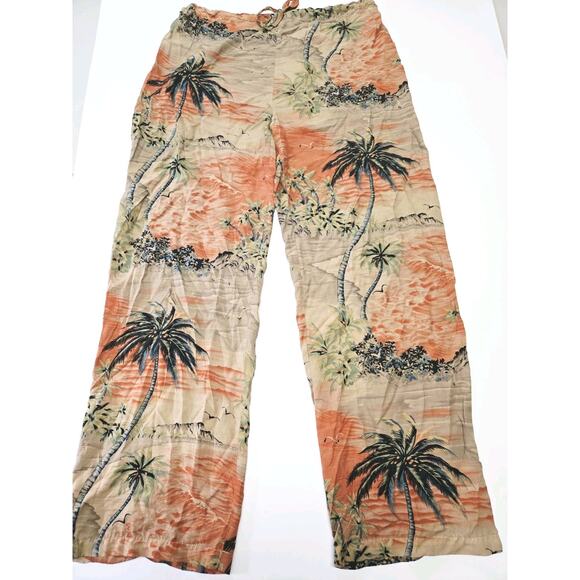 Womens Vintage Citron Hawaiian 100% Rayon Drawstring Pants USA Large EUC - Picture 1 of 10